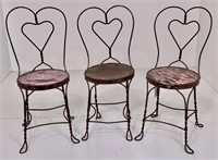 3 iron frame "ice cream" chairs, heart backs,