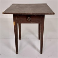 Pine bedside table, tapered legs, red wash,