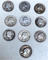 10pcs- silver washington quarters