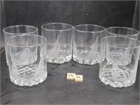 SET OF 6 ETCHED SAILBOAT GLASSES
