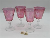 SET OF 4 ETCHED RUBY FLASHED GLASSES