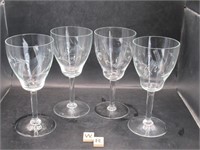 SET OF 4  ETCHED VINTAGE WINE GLASSES