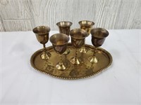 All brass mini goblets and tray