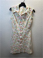 Vintage Floral Collared Dress Flower Buttons