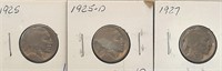 1925 P&D, & 1927  Buffalo 5 Cent Coins