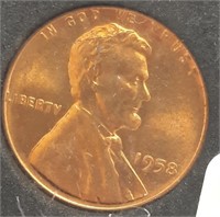 1958 Lincoln 1 Cent Coin  Gem BU Red