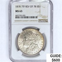 1878 7TF Morgan Silver Dollar NGC MS63