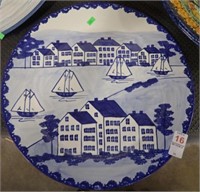 BLUE COLONIAL RIVER SCENE HANGING PLATE 16"