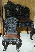 Overly carved desk and chair