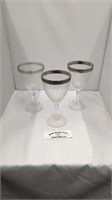 Vintage Silver Rimmed Wine Glasses Set of 3