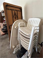 6 Ft Table, Plastic Tabloe & 8 Chairs, Table