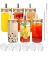 Yesland 6 Pack Glass Cups with Lids and Straw