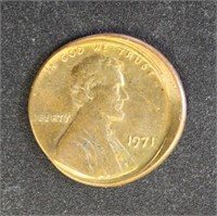 US Coins 1971 Lincoln cent error, off set strike