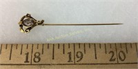 Victorian 14k gold stick pin with clear stone.