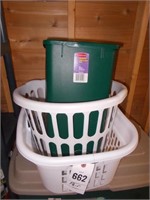 Pair of Laundry Baskets & Tall Kitchen Garbage Can