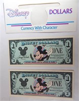 (5) Disney Dollars 1990 $1 Mickey Consecutive #s