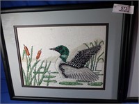 2 Needlepoint Matted Framed Duck Pictures 18.5 x