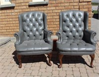 Pair of Vintage Leather Wing Back Back Club Chairs