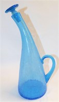 Mid Century Ohio Valley Blue Crackle Glass Decante