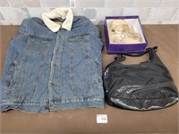 Wrangler jean jacket, Puma purse, shoes