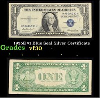 1935E $1 Blue Seal Silver Certificate Grades vf++