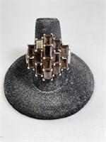 Lg Sterling Faceted Smokey Quartz Statement Ring