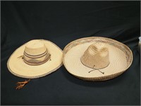 Two woven hats including a sombrero