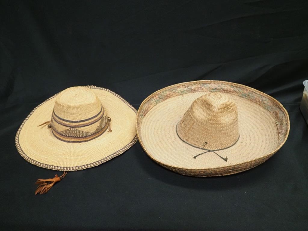 Two woven hats including a sombrero