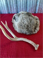 VINTAGE RABBIT HAT AND ANTLER