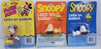 3 ZEBCO SNOOPY MICKEY MOUSE CATCH EM BOBBERS