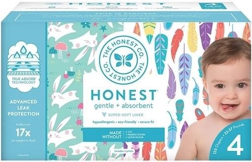 Honest Diapers  Size 4  120ct. Feathers/Bunnies