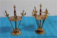 VTG. Toledo Spain Miniature Brass Swords On Stands