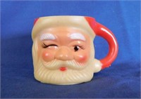 Vintage Christmas: Tiny winking Santa Claus mug,