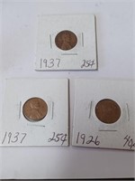 Lot of Three Early Wheat Pennies