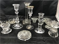 Lot of Crystal and Glass Candleholders