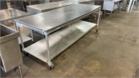 96x36x36 STAINLESS ROLLING WORK TABLE W/ bottom