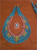 TURQUOISE NECKLACE AND A PIN