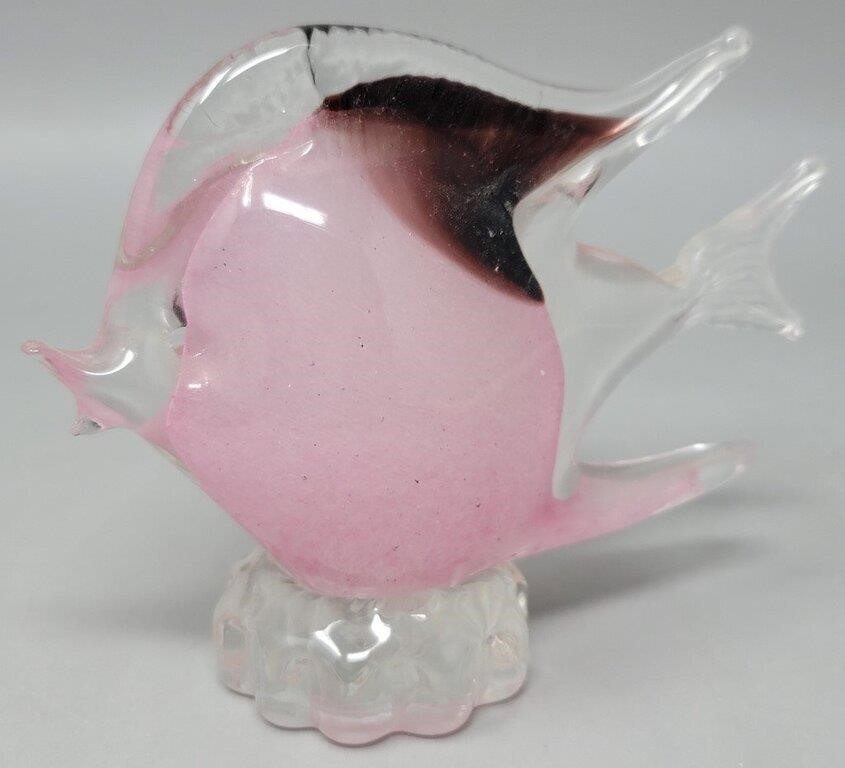 Murano Style Pink Blown Art Glass Fish
