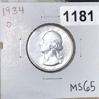 1934-D Washington Silver Quarter GEM BU