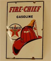 TEXACO FIRE-CHIEF GASOLINE PORC. PUMP PLATE