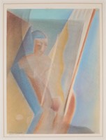 Russian Cubist Style Lithograph Nude