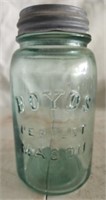 Vintage green glass Boyd's perfect Mason jar
