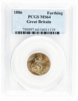 Coin 1886 Copper Farthing Great Britain-PCGS-MS64