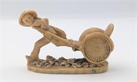 Composite Okimono Carved Runner Pulling Rickshaw