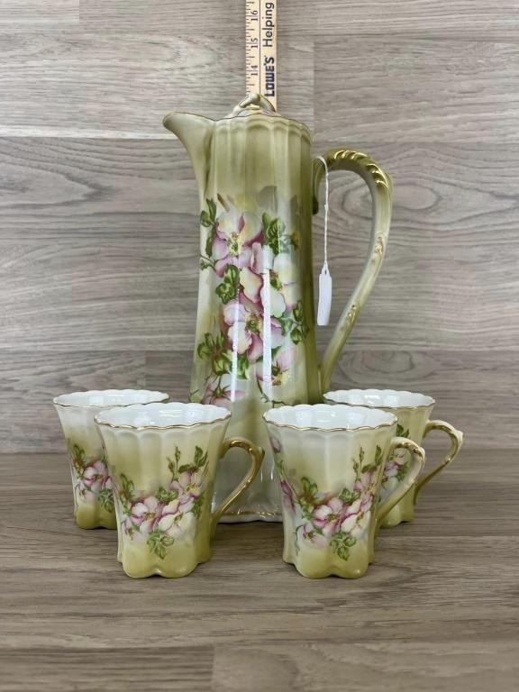 Hand Painted Nippon Pitcher & 4 Cups