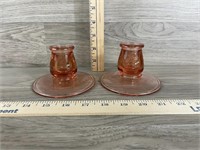 Pink Depression Glass Candle Holders