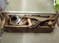 Wooden Tool Box w/ 14" Wood Plane, Flat Irons,