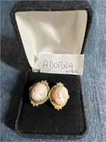 Vintage ADORNA Sterling Cameo Shell Earrings