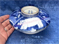 Vtg Japanese blue & white lidded bowl