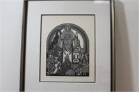 A Patricia Churchill Woodcut - Noah Giving Thanks